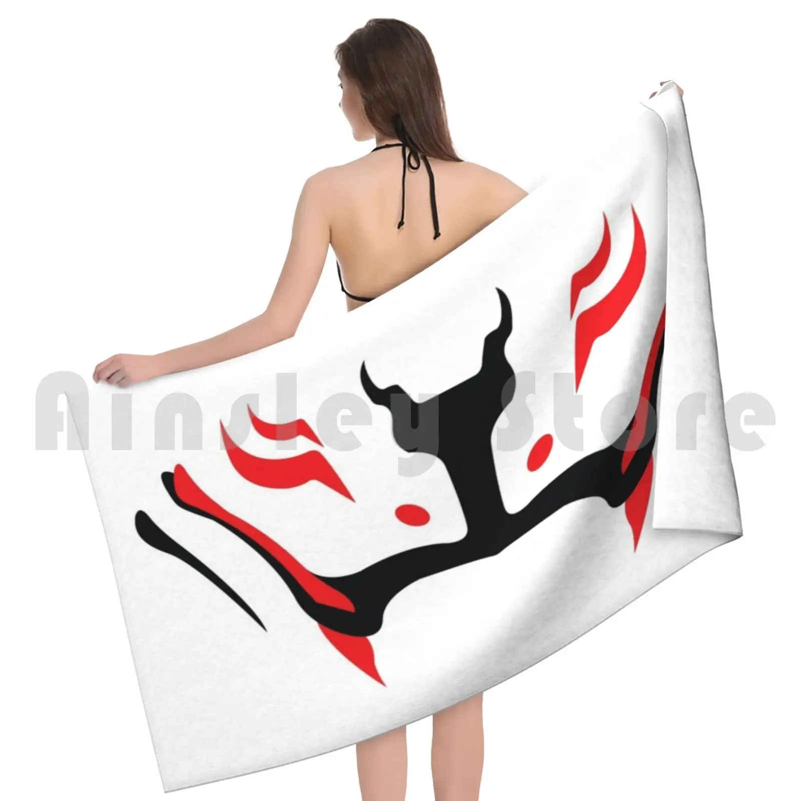 Kitsune Fang _ Red Custom Towel Bath Japanese Culture Traditional Asia Anbu Anime Fox | Towel/Towel Set