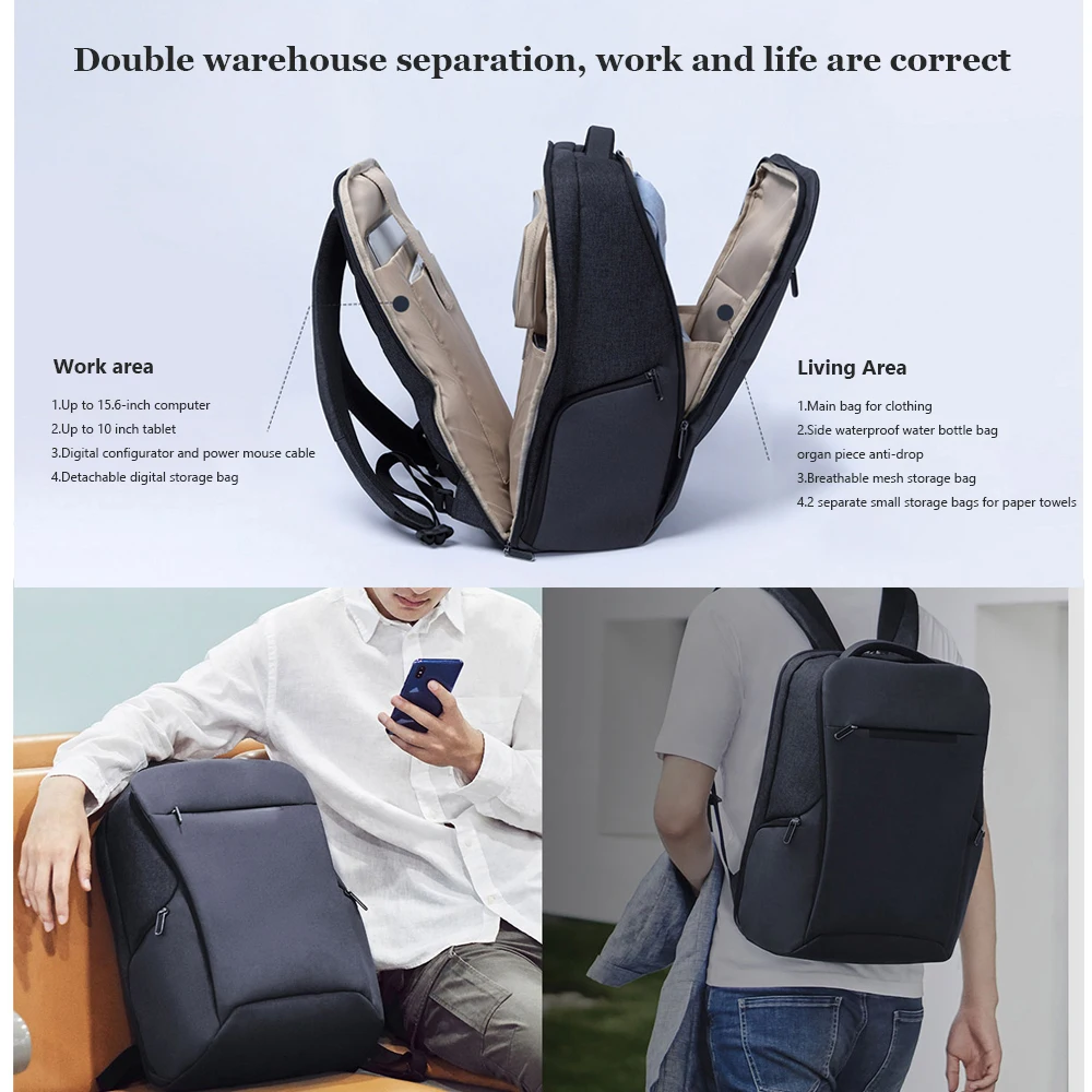 Original Xiaomi Mi Business Travel Backpacks 2 Generation 26L Capacity For 15.6 Inch Level4 Waterproof School Office Laptop Bags