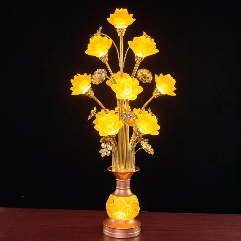 SEAN Colored LED Lotus Table Lamp For Buddha Household Hall Glass Temple Worship Front