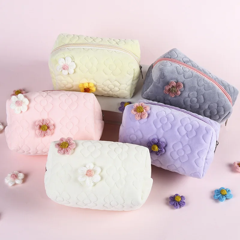 

Women's Beauty Cosmetic Bag Fashion Girl Kawaii Flower Soft Cosmetics Makeup Bags Multifunction Student Pencil Case Organizer