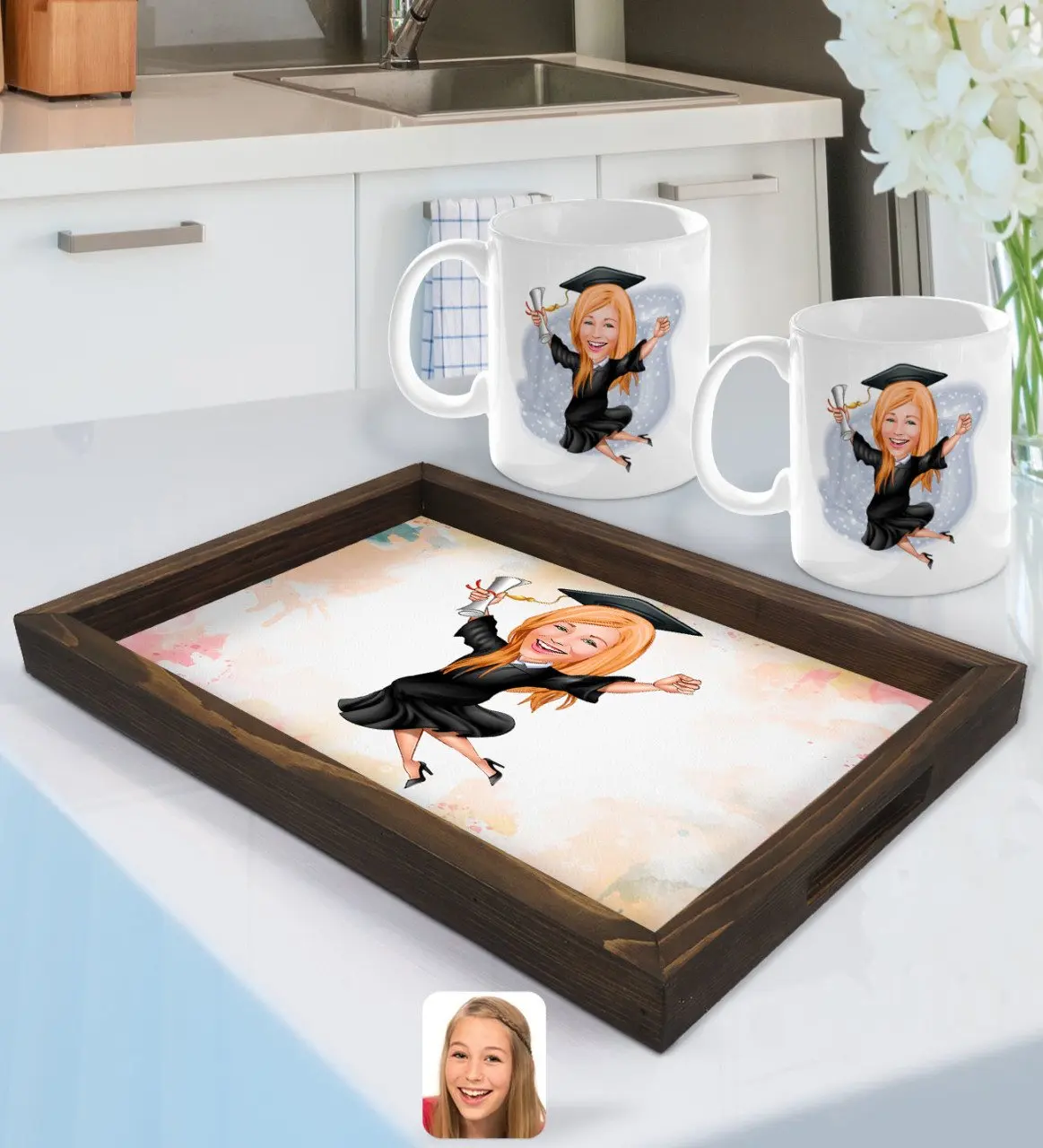 

Персонализированная Женская градуированная карикатура искусственной кожи и кружка с 2 отделениями