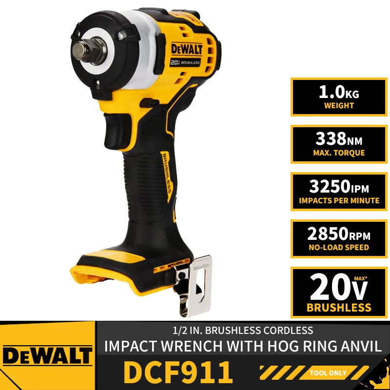 

DEWALT DCF911 2850 дюйма бесщеточный беспроводной ударный гайковерт с кольцевой наковальней 20 в литиевые электроинструменты 338NM об/мин 3250IPM