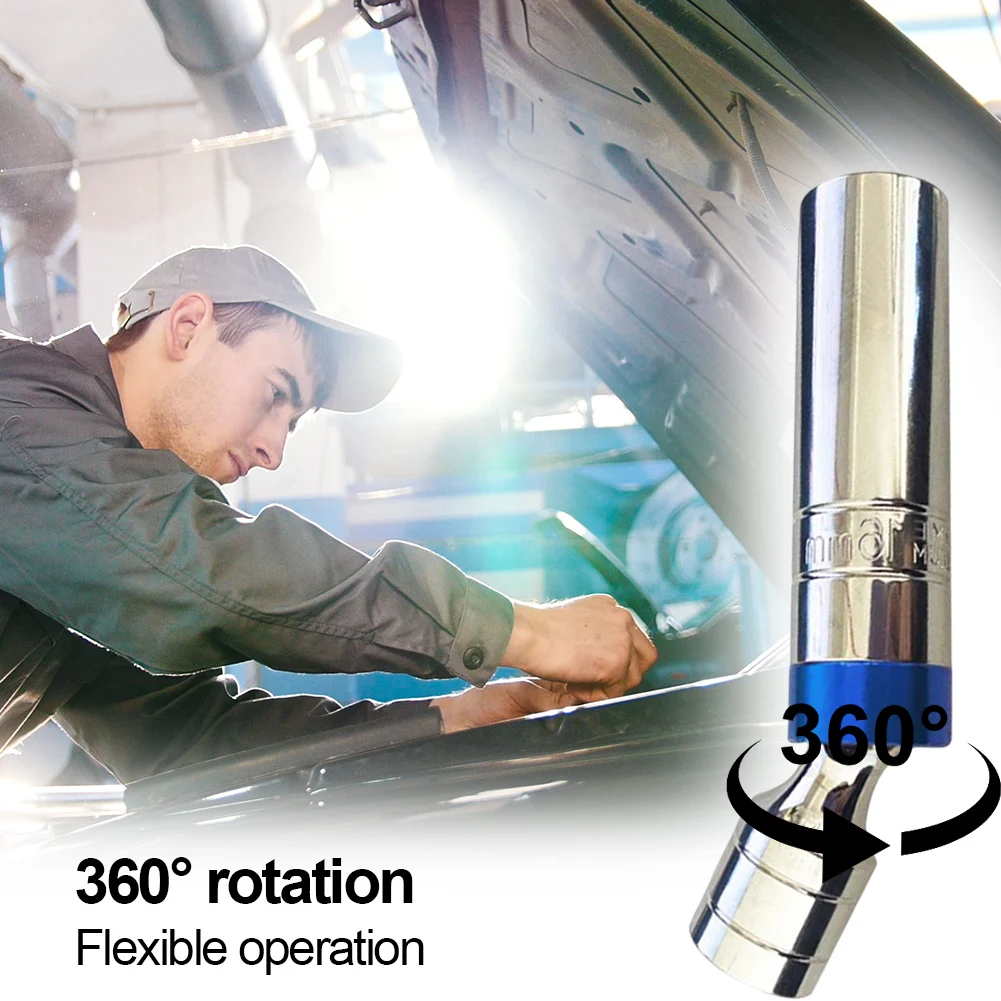

14/16mm Spark Plug Socket Magnetic 12-Point Spark Plug Socket 360 Degree Swivel Thin Wall for Car Spark Plug Disassembly