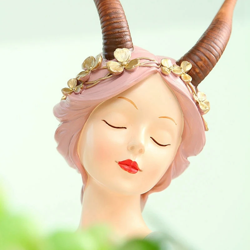 

Resin Nordic Beast Ear Girl Sculpture Alices Figurine Cartoon Creative Desktop Ornaments Home Room Decoration