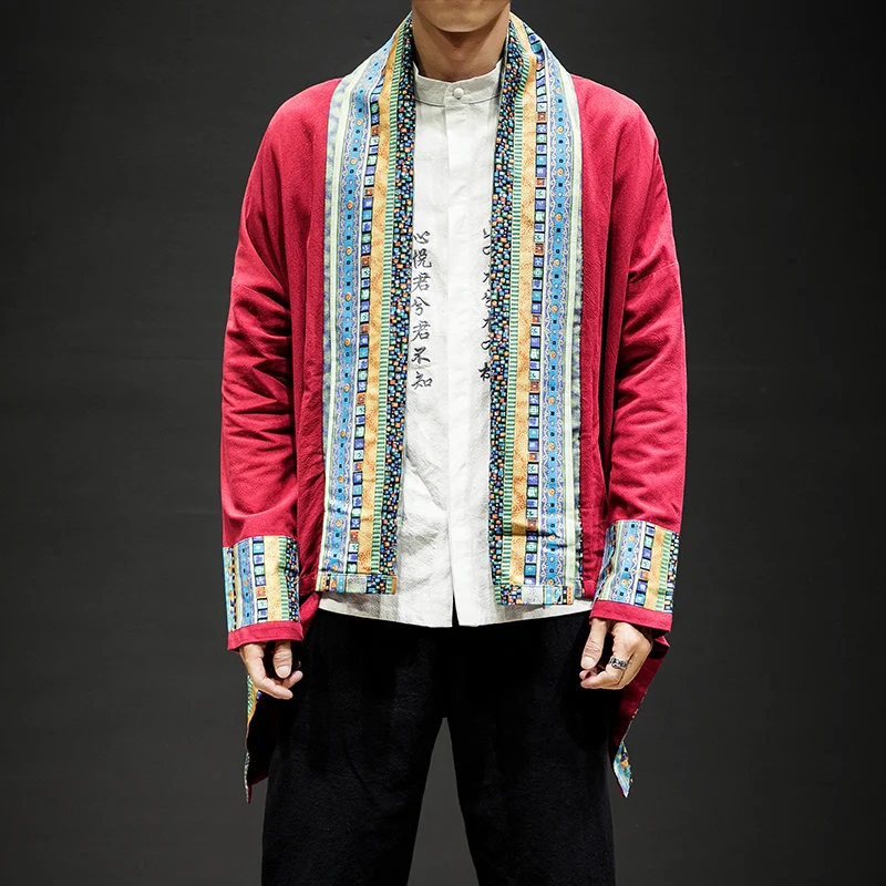 Традиционное японское кимоно кардиган хлопково-льняная блузка плащ в азиатском