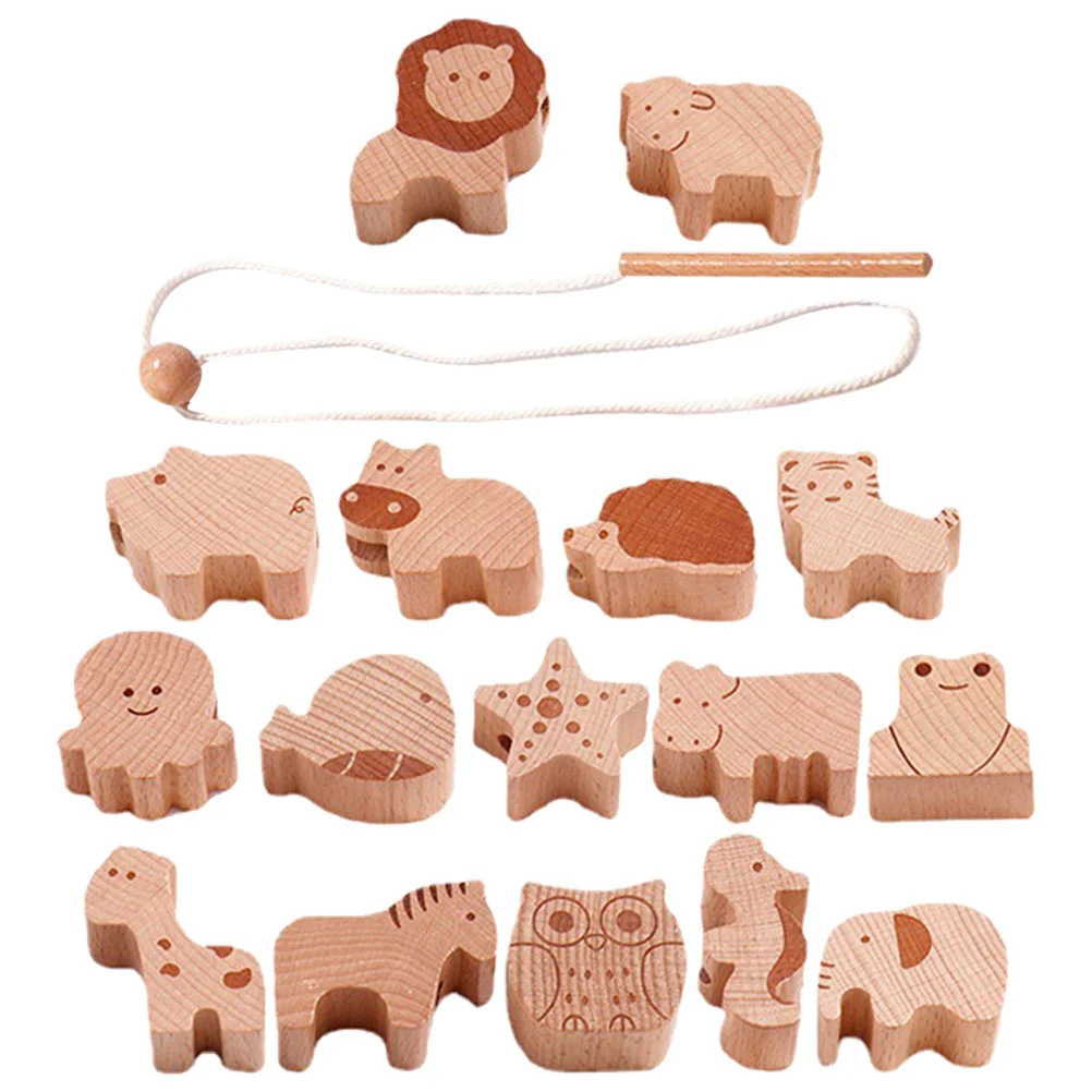 

1 Set Stringing Beads Toys Wearing Rope Toy Cartoon Wooden Beading Toys