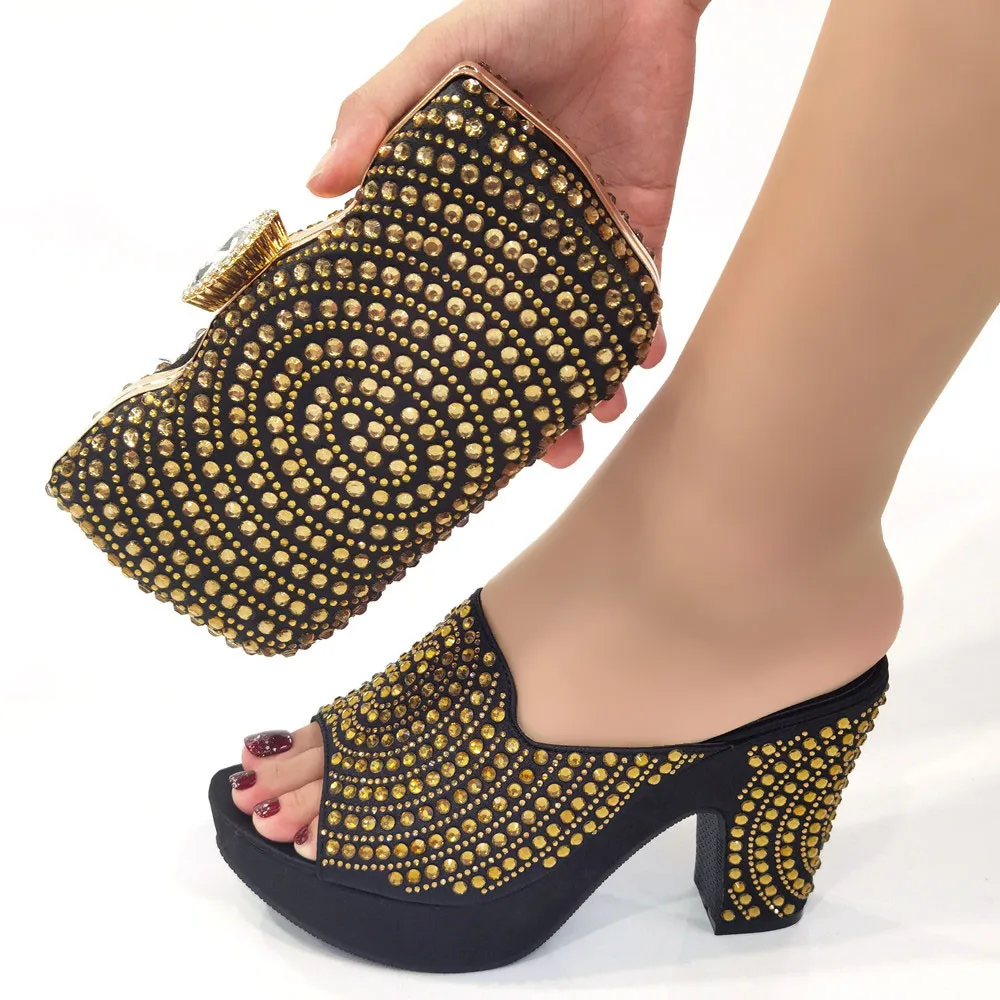 

Latest Design Women Italian African Party Pumps Shoes and Bags Decorated with Rhinestone Women Shoe and Bag for Nigeria Party