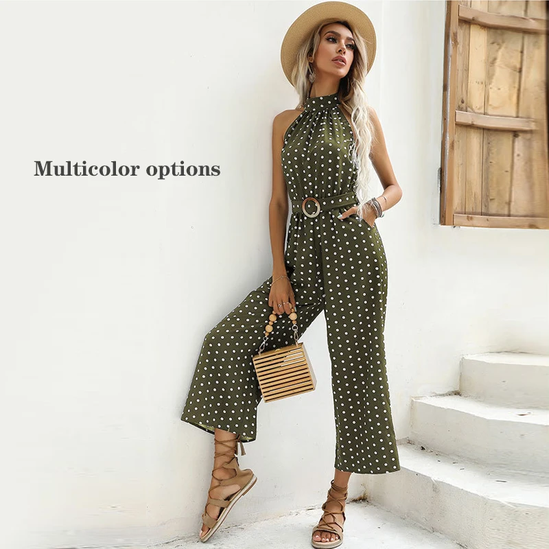 

Sexy summer women's one-piece pants polka dots elegant slim fit women's loose wide leg pants one-piece casual overalls 2022