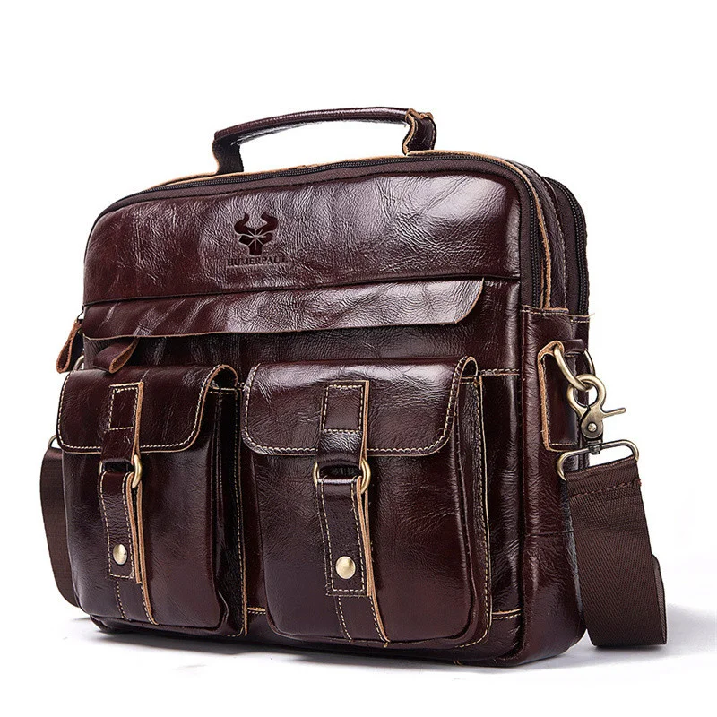 Large Genuine Leather Mens Handbag for Men Business Laptop Bags Male Travel Briefcase Fashion Real Cowhide Computer Shoulder Bag