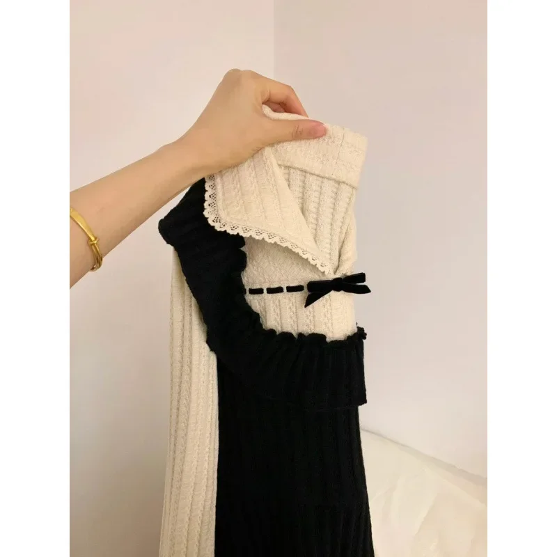 Французское винтажное двухсекционное жаккардовое платье с цветными блоками