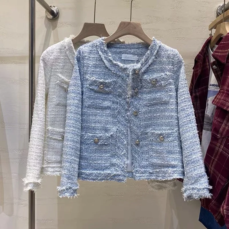 

Spring Autumn French Vintage Woolen Coat Women Slim Korean Fashion Streetwear Tweed Jacket Coat Small Fragrance Outwear Crop Top