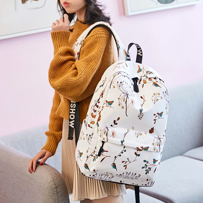 

New Printed Backpack for Girls and Young Students Schoolbag Simple Travel Knapsack Waterproof Polyester Notebook Rucksack