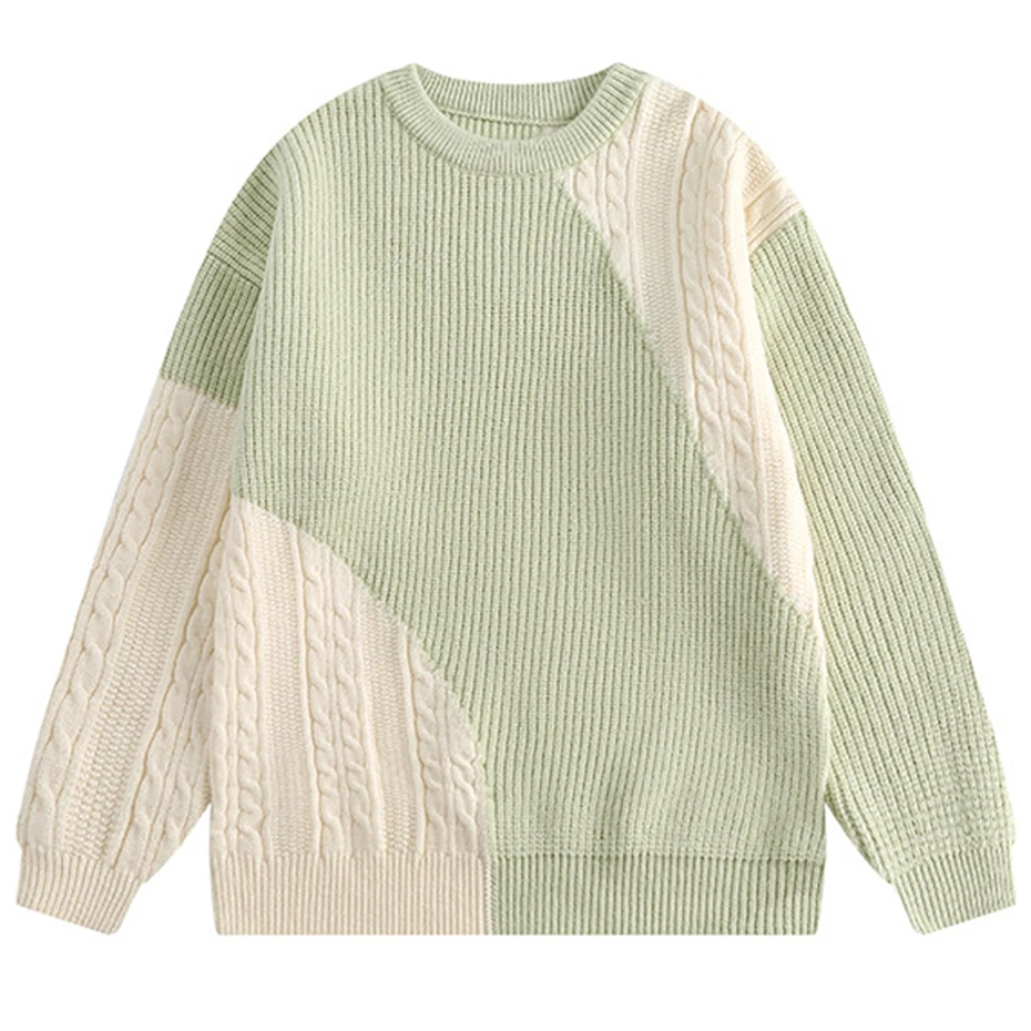 2023 Men Y2K Sweater Color Block Patchwork Oversized Hip Hop Streetwear Harajuku Sweater Knitted Jumpers Pullovers Autumn Winter