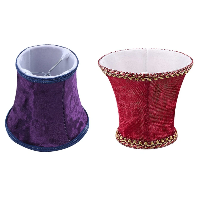 2 Pcs E14 Handmade Lampshade For Modern European Style Wall Sconce Lamp With Blue Flannel Decor, Dark Purple & Red