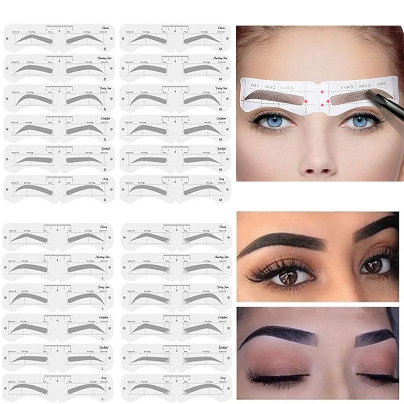 

6 Style/Set Eyebrow Stamp Card Reusable Eyebrow Shaper Stencil Soft Ruler DIY Molds Shaping Brow Definer Makeup Tool