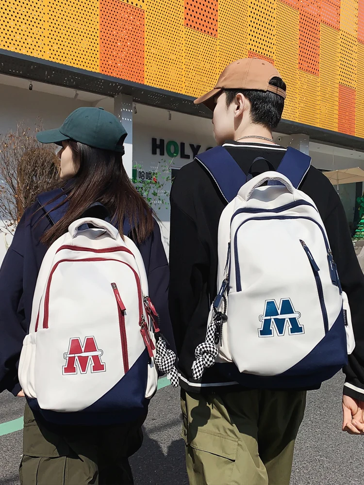 

Backpack 2023 Fashion Couple Backpack Men's Contrast Schoolbag Female Student High Capacity Computer Backpack Sports Travel Bag