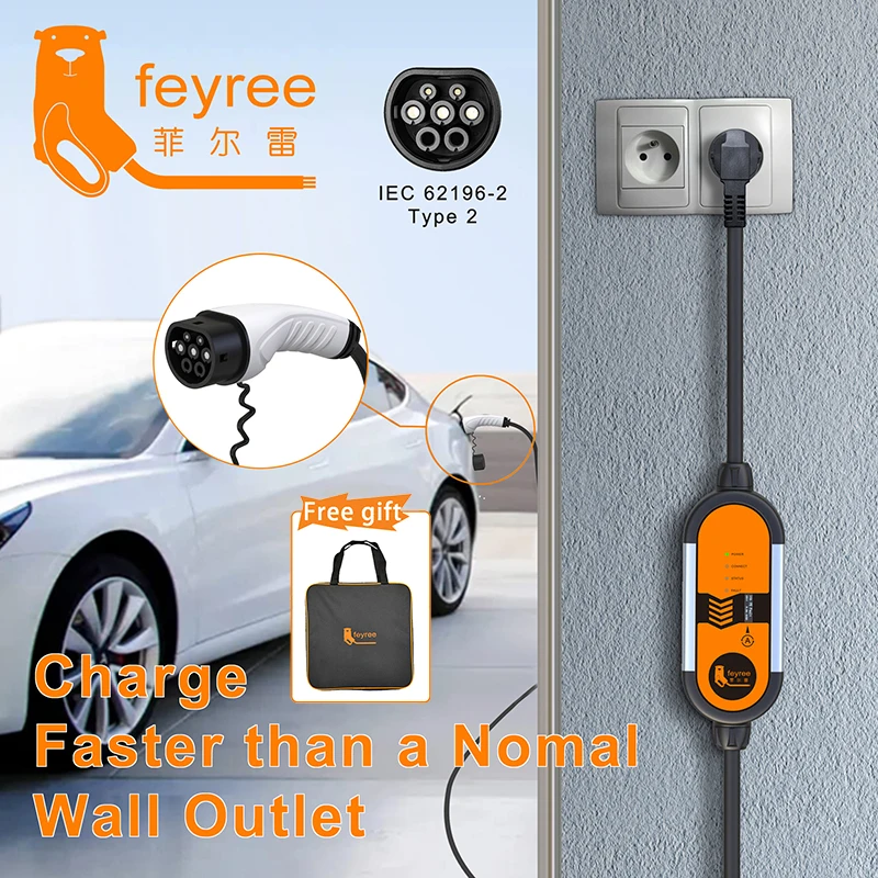 Портативное зарядное устройство feyree Type2 EV, 16 А, кВт, тип 1, j1772, адаптер, зарядный кабель 5 м с разъемом Schuko, EVSE Wallbox для электромобиля