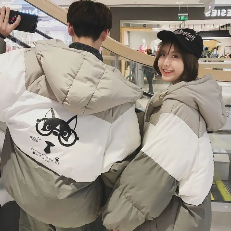 Hooded Cotton Padded Jacket Men Winter Puff Jacket Parkas Warm Students Casual Korean Fashion Streetwear Women Bread Coats