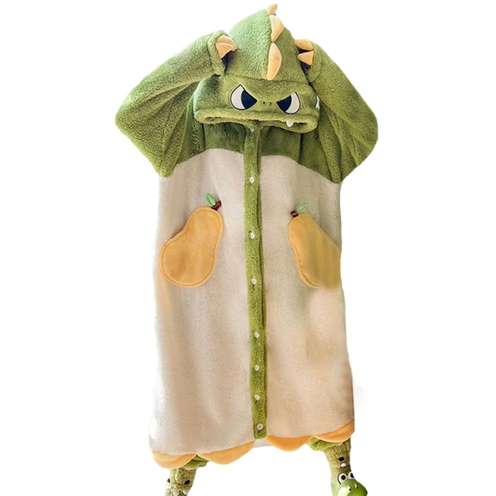 Winter Thicken Pyjamas Sleepwear Flannel Cartoon Dinosaur Nightgown Warm Home Wear Soft Pajamas for Women Girls Cute Nightshirts