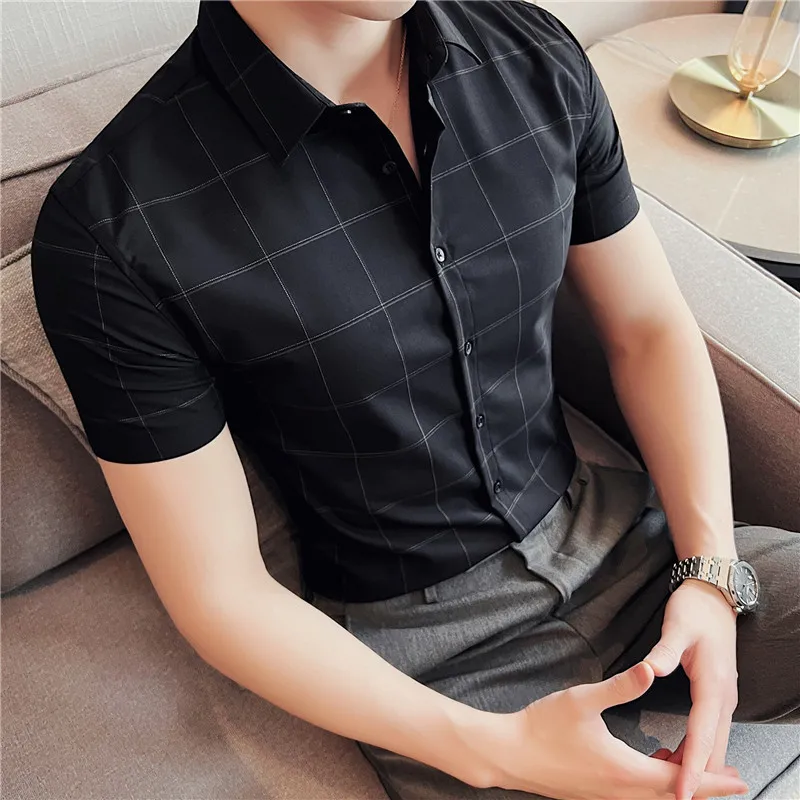 

Top Quality Summer Business Formal Wear Short Sleeve Tuxedo Shirts For Men Clothing 2022 Slim Fit Casual Camisas De Hombre Sale