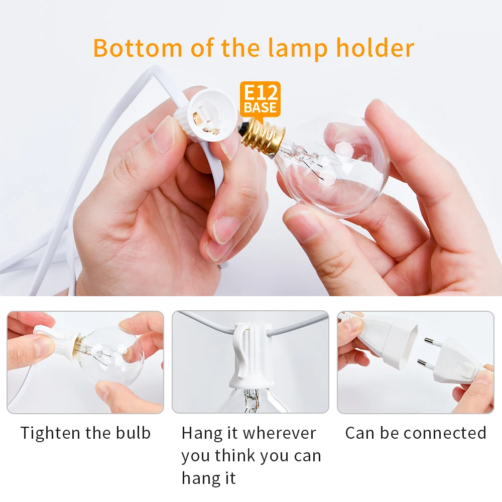 Гирлянда G40 с круглыми лампочками белый садосветильник шнурок в стиле ретро для