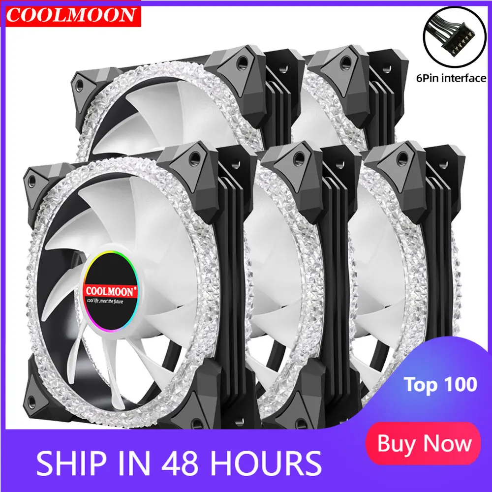 

Coolmoon черное компьютерное шасси, 12 см, вентиляторы RGB AS2, светодиодный охладитель, 6 контактов, графическая видеокарта, теплоотвод, 12 В, аксессу...