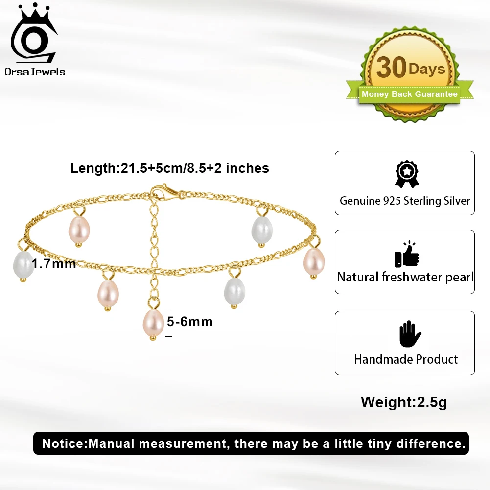 Браслет на ногу ORSA JEWELS из серебра 925 пробы с жемчугом