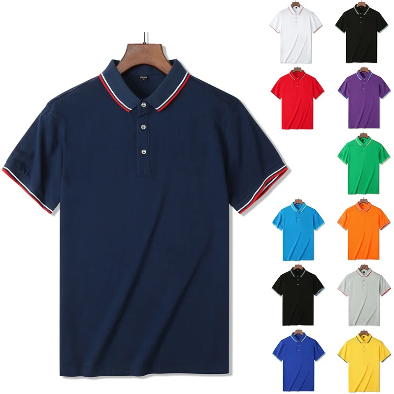 

Men's Casual Short Sleeve Polo Shirt with Solid Neckline and Sleeve Stripe Stitching in Summer