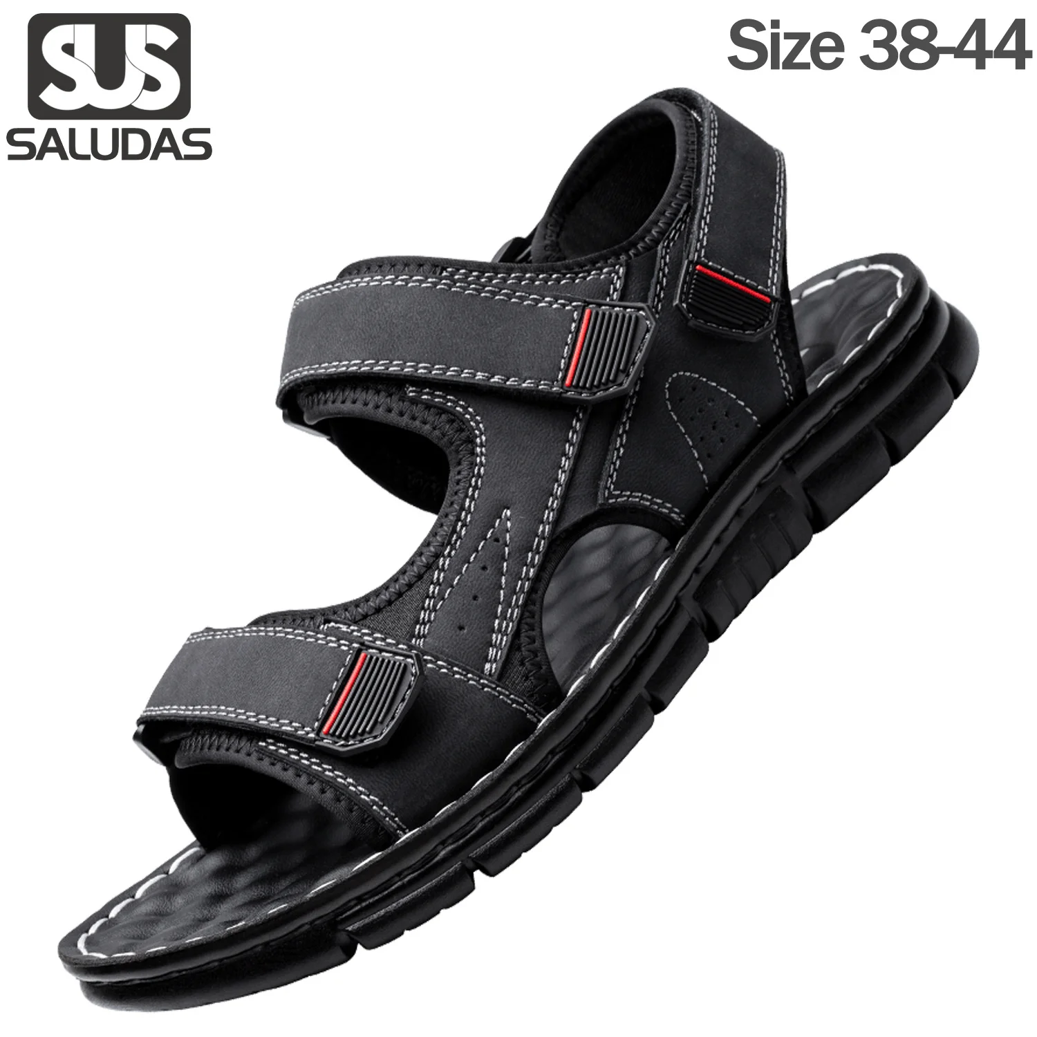 

SALUDAS Men Open Toe Genuine Leather Beach Water Sandals Outdoor Casual Sandals Non-Slip Soft Insole Athletic Sport Sandals Shoe