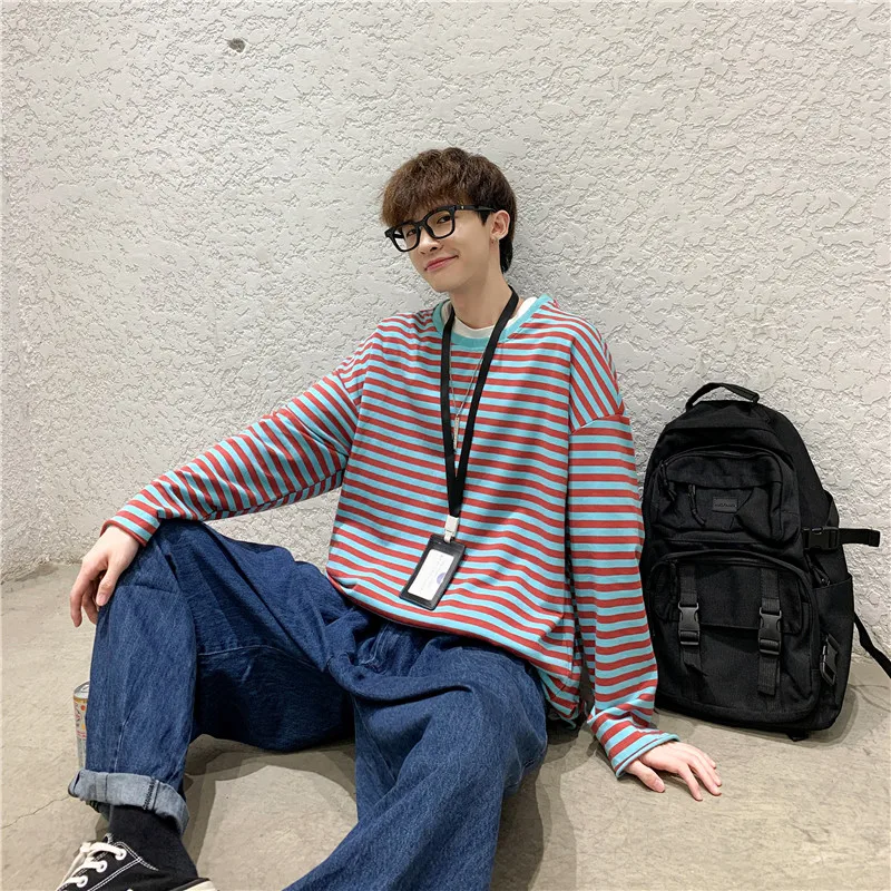 Мужские футболки с длинным рукавом в полоску круглым вырезом | Мужская одежда