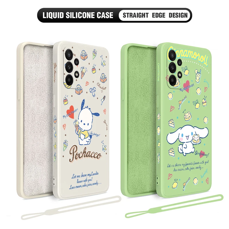 Милый чехол Pochaccos Cinnamorolls для Samsung Galaxy S24 S23 S22 S21 S20 Note 20 Lite Ultra Plus FE 4G 5G с ремешком на