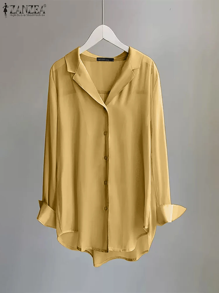 

ZANZEA Solid Loose Tops Tees Oversized Women Lapel Neck Long Sleeve Shirts 2023 Button Up Blusas Office Lady Streetwears Chemise