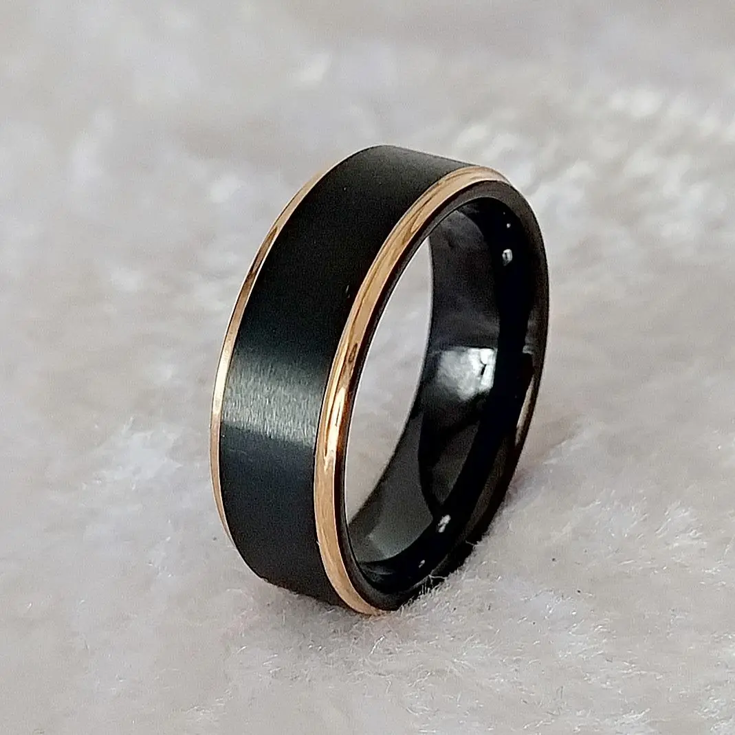 

high quality western men's jewelry fashion 18k rose gold plated black tungsten wedding rings for men male boys Gents jewellery