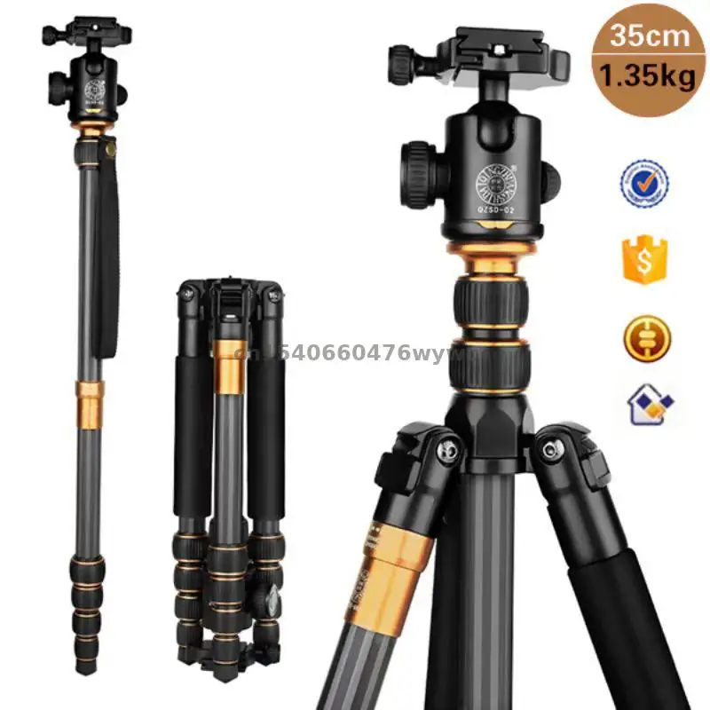 

QZSD Q666C Carbon Fiber tripod monopod ballhead for dslr camera light Portable stand compact professional tripe