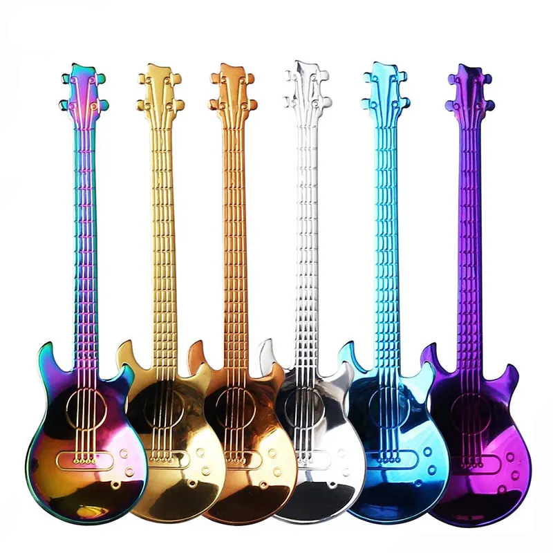 

Guitar Coffee Teaspoons, 7 Color Stainless Steel Musical Coffee Spoons Cute Tea Spoons Set Stirring/Dessert/Ice Cream Spoon