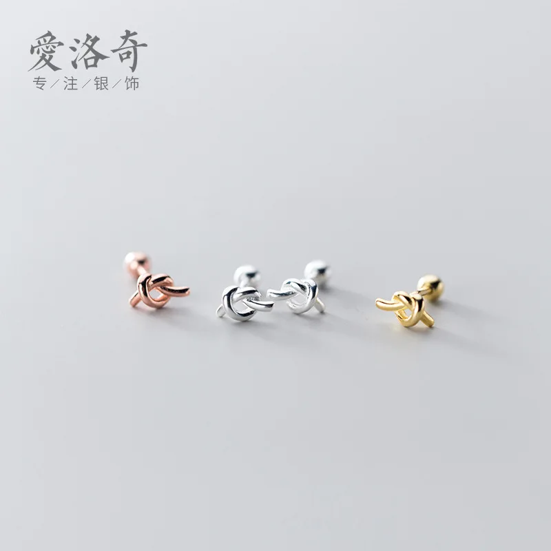 

S925Silver Korean Style Simple and Compact Personalized Bends and Hitches Stud Earrings Cute Thread Bead Line Earrings