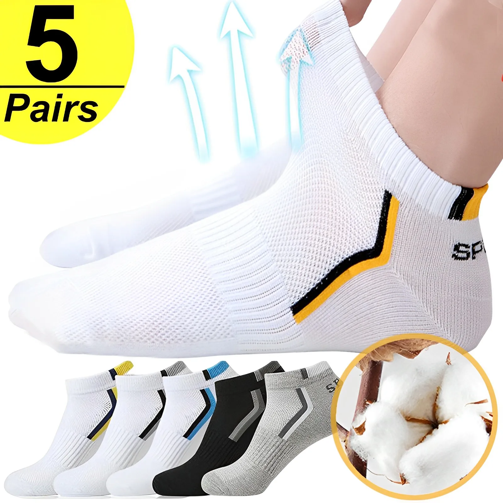 5Pair Fashion Men Boat Socks Summer Autumn Non-slip Silicone Invisible Cotton Sport Running Socks Male Ankle Sock Slippers Meia