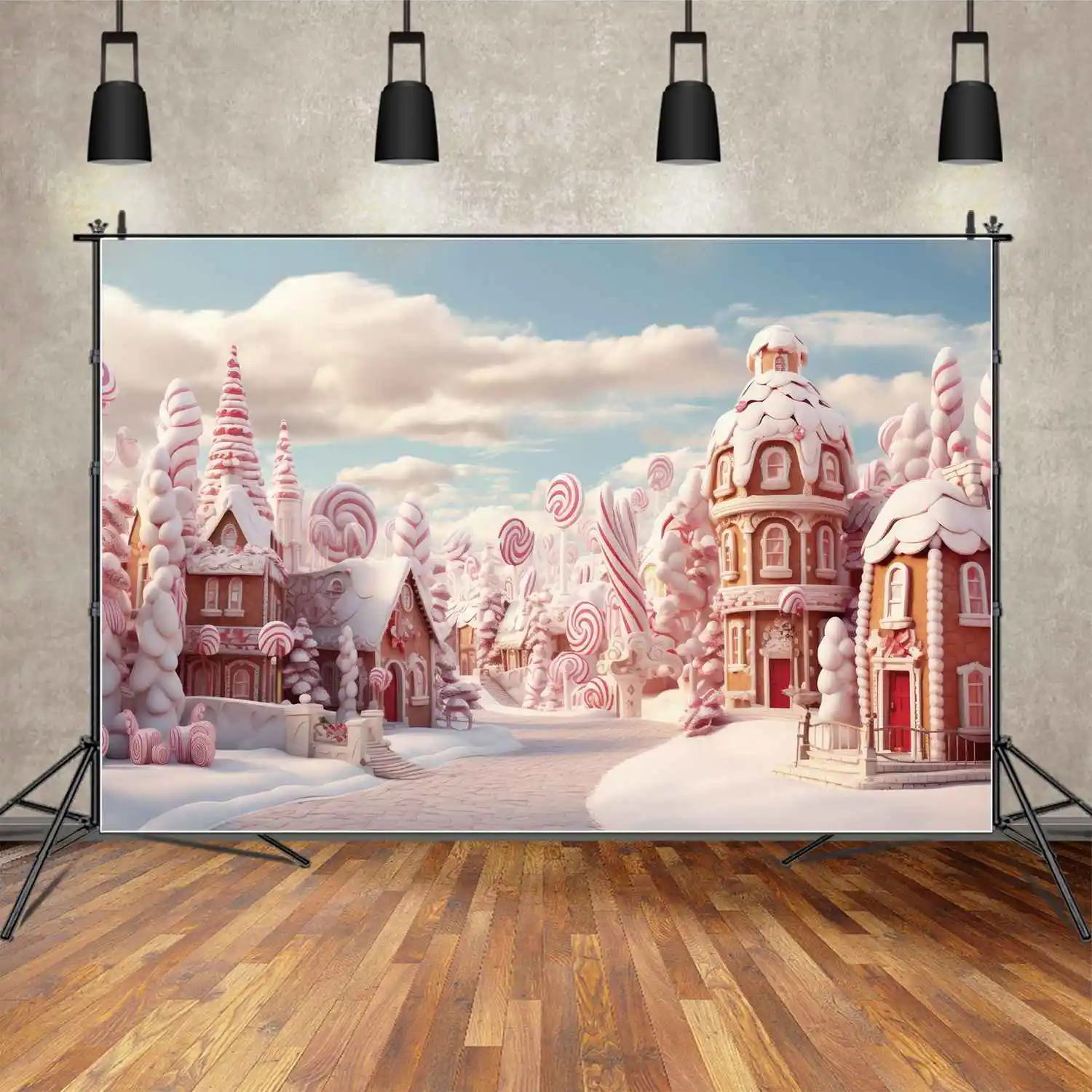 

MOON.QG Backdrop Customized Happy Birthday Banner Kids Candy Sugar Castle Cabin Background Children Party Prop Decor Photo Booth