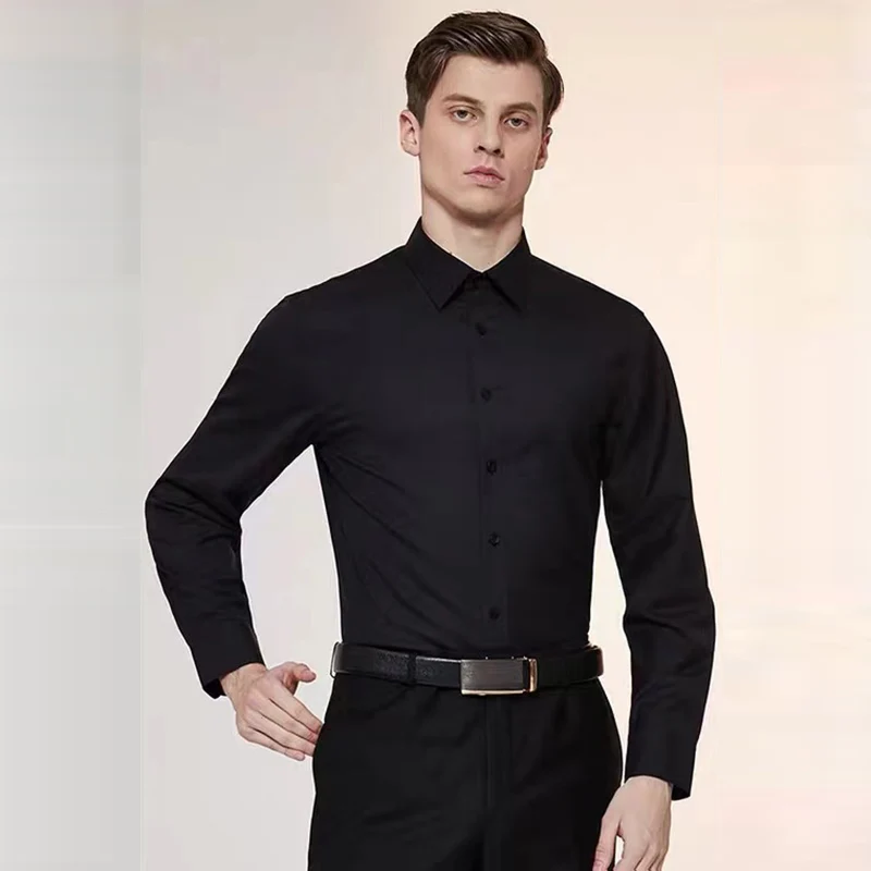Handsome Fashion Men Dress Shirts Business Casual Long Sleeve Work Office Button Down Black White Male Blouse