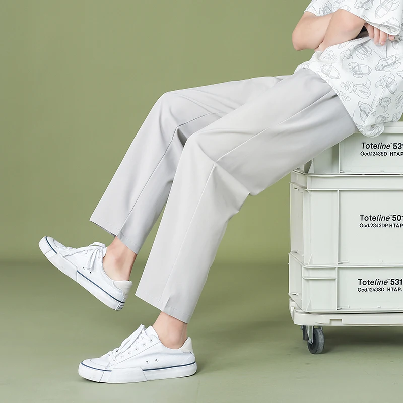 

Men Wide Leg Pants 2023 New Casual Light Weight Joggers Trousers Streetwear Hiphop Cold Feeling Comfortable Home Pants Men