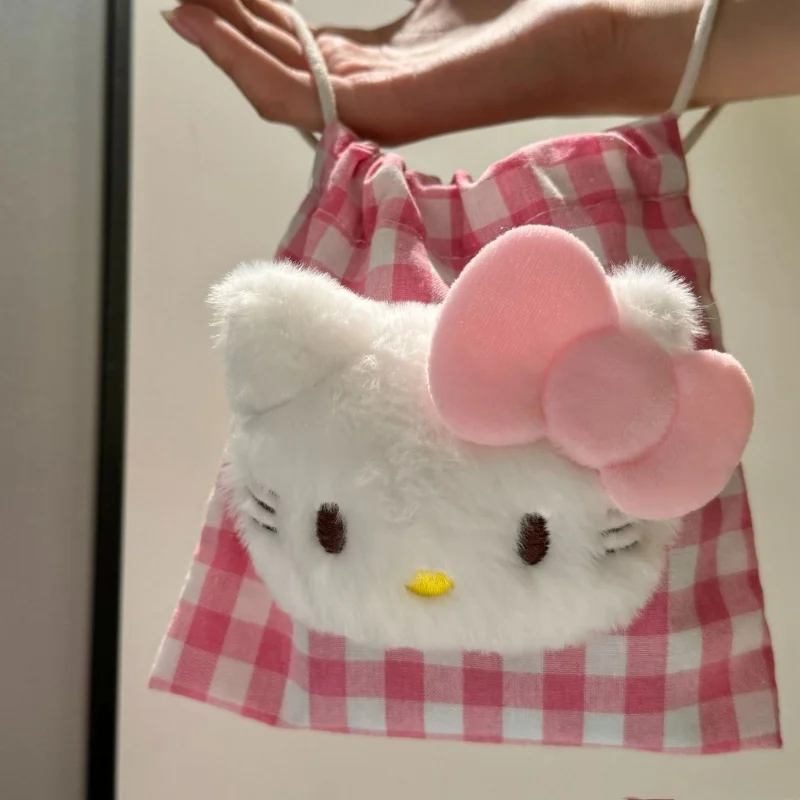 Милый клетчатый кошелек hello kitty с бантом и шнурком сумка для хранения косметики