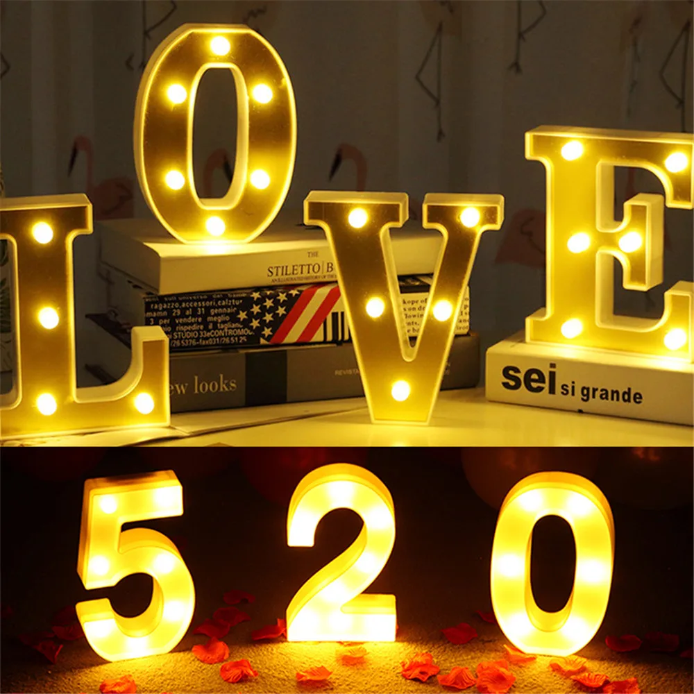

22CM Alphabet Letter LED Lights Sign Number Lamp Decoration Battery Night Light Party Bedroom Wedding Birthday Christmas Decor