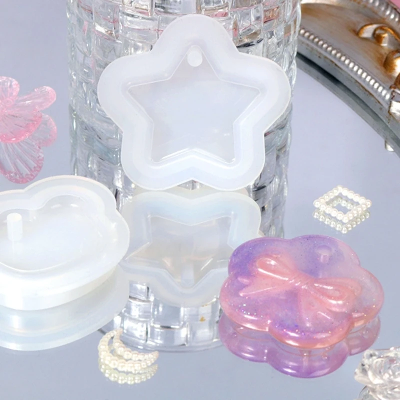 

Форма силиконовая Шестигранная в форме звезды и сердца, литье из эпоксидной смолы, для поделок «сделай сам», форма для брелока, ювелирный ин...