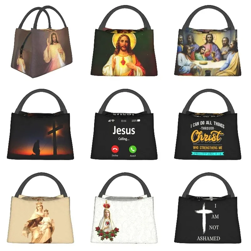 

Изолированные сумки для обеда с изображением бога милосердия для кемпинга путешествий с изображением Иисуса портативный охладитель термический Ланч-бокс для женщин