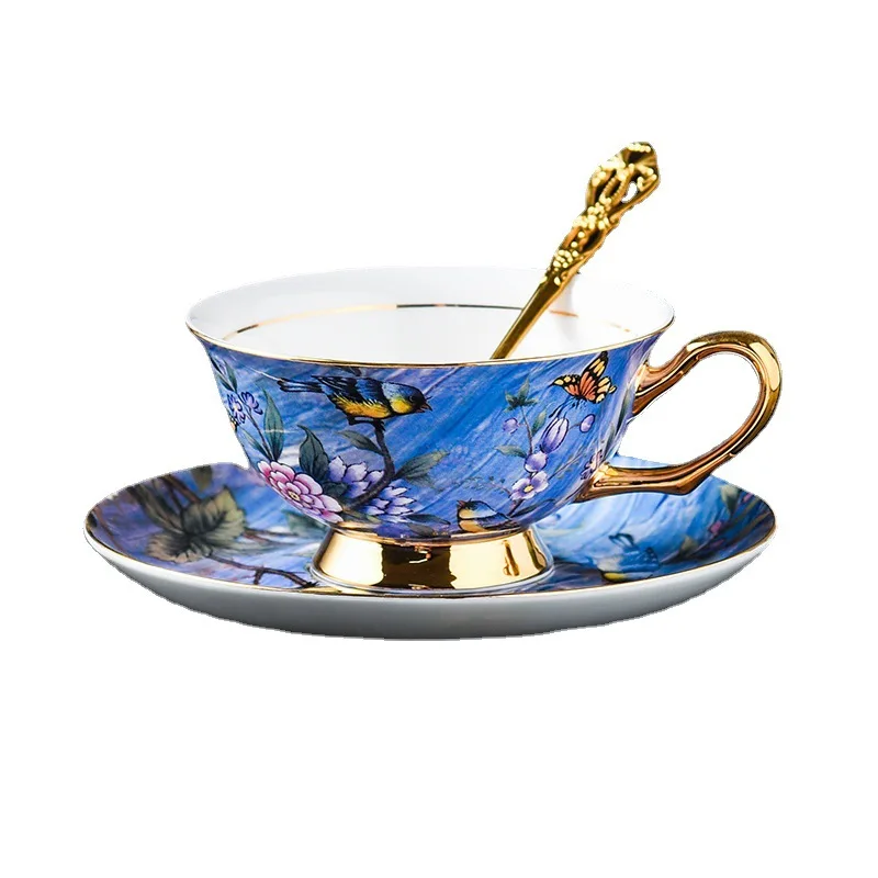 Кофейные кружки из костяного фарфора, Европейский рисунок птицы, стандартные Роскошные чашки для послеобеденного чая в Пномпене, розовая синяя кружка для пар, керамическая Подарочная чашка (art.: 3920c327c8a48) - 3920c327c8a48
