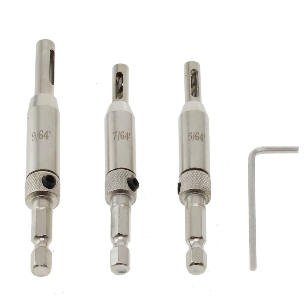 

3Pcs Self Centering Hinge Hardware Drill Bits Set 5/64" 7/64" 9/64" HSS Hex Recess Door Cabinet Pilot Holes Power Tools