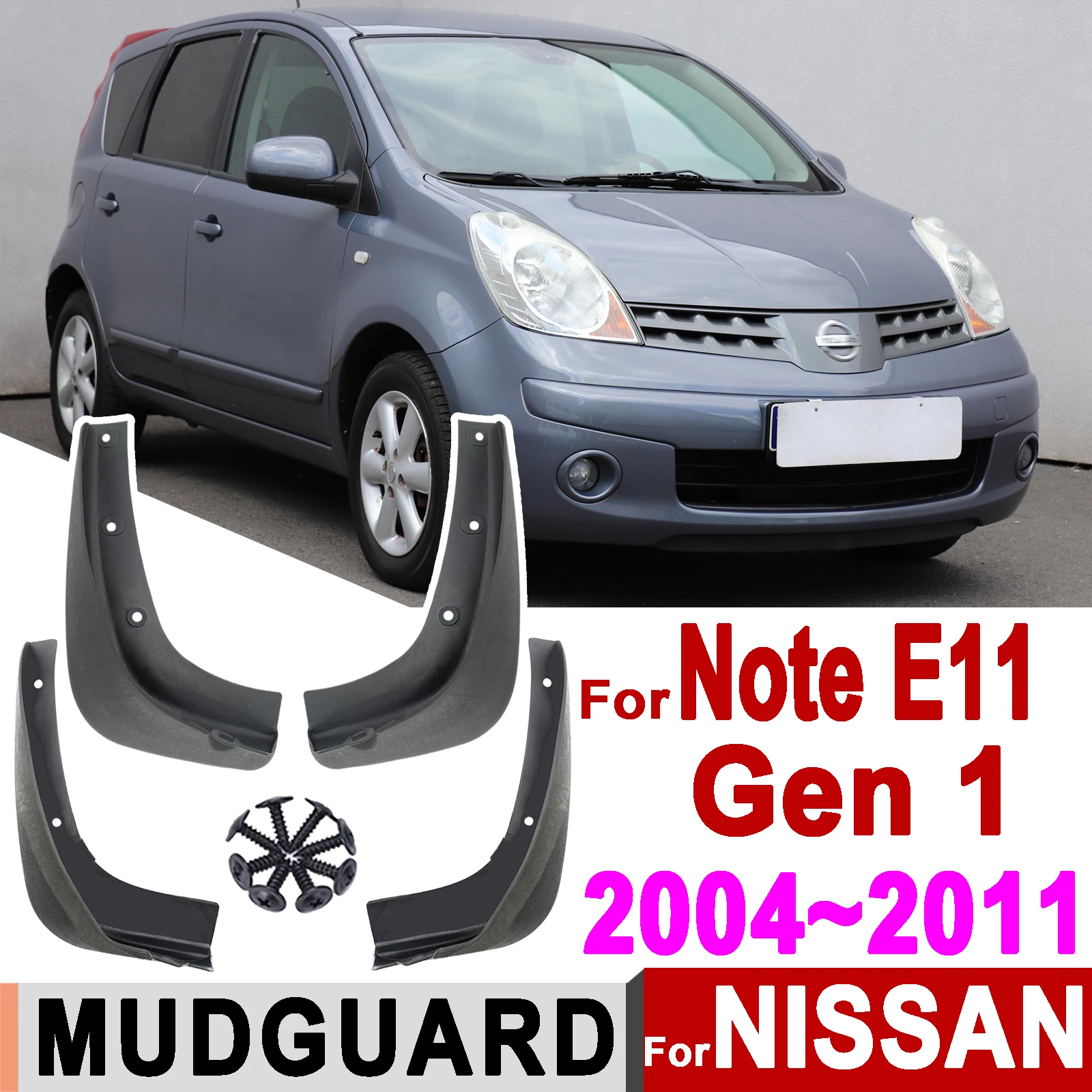 

4x Mud Flaps Splash Guard For Nissan Note E11 1st Gen 2004 - 2011 Mudflaps Front Rear Wheel Tire Cover Protector Car Accessories
