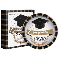 amosfun round disposable paper graduation party supplies dinner plates for snacks desserts nuts cake