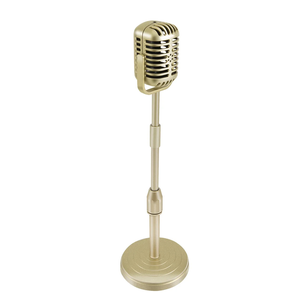 

Vintage Desktop Microphone Prop Model with Adjustable Height, Classic Retro Style Microphone Stand Mic Prop,Gold