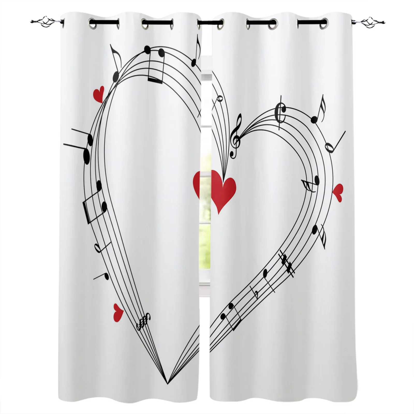 

Music Symbol Curtain Red Heart Note Curtain Children's Living Room Bedroom Curtain Home Decoration Four Seasons Universal